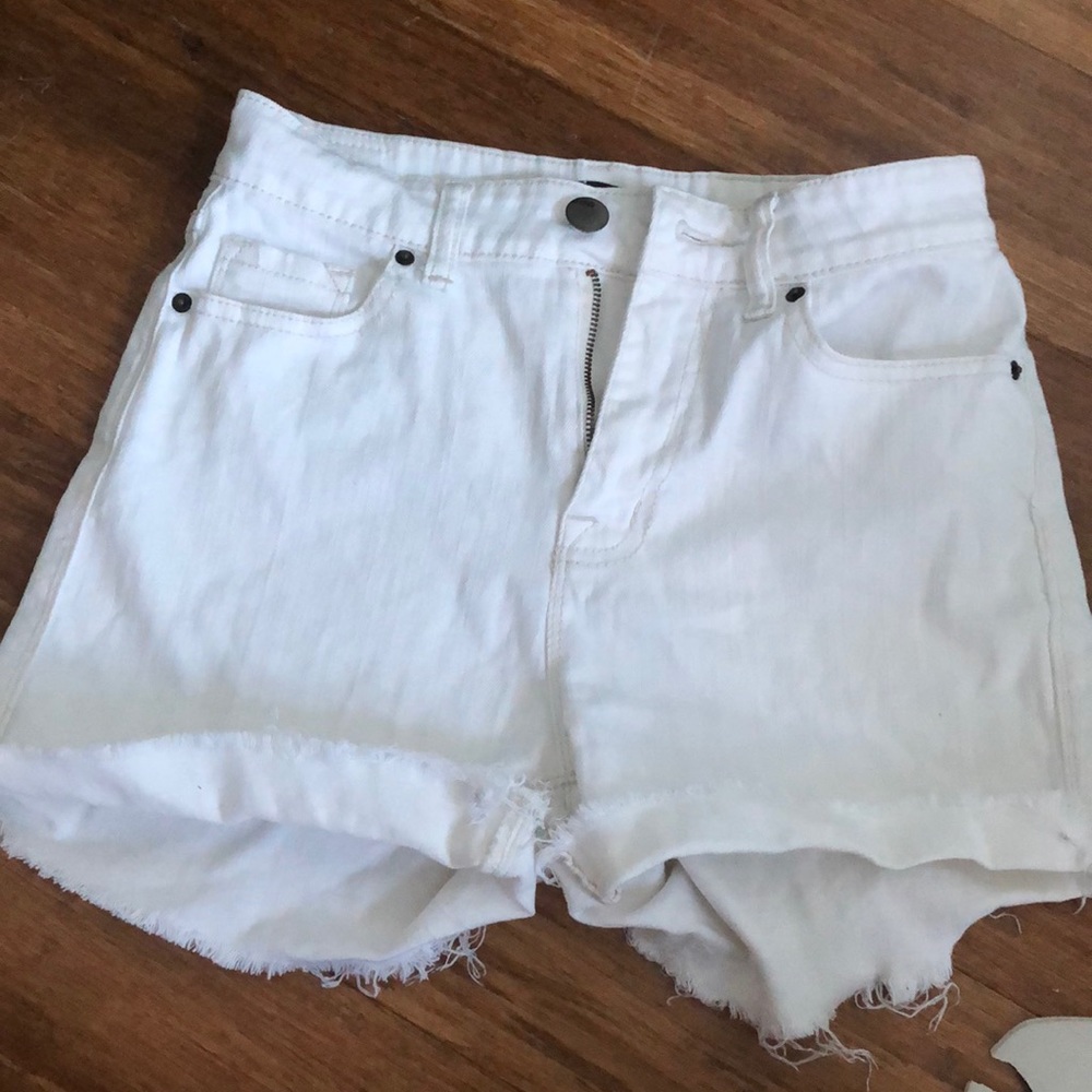 High waisted white denim shorts